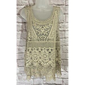 Crochet Lace Tank Top Medium Boho Festival Beach Concert Coastal Cowgirl Neutral